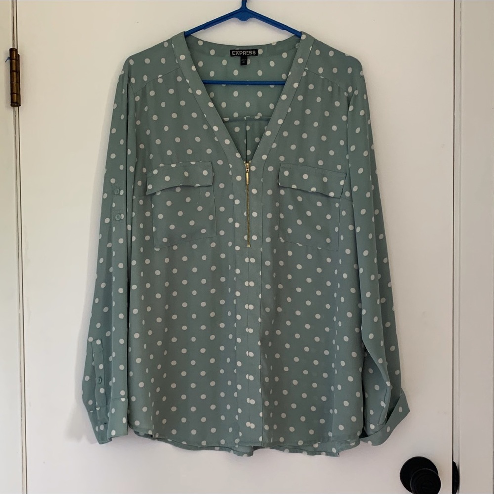 Express Seafoam Polka Dot Zipper Blouse
